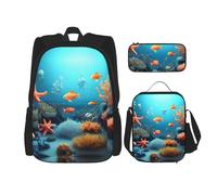 WZYCWB Coral Fish - Set zaino subacqueo Campus Life (3 pezzi) - borsa per la scuola + astuccio + borsa per il pranzo, soddisfa tutte le esigenze quotidiane degli studenti. Nero, taglia unica, nero