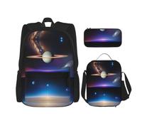 WZYCWB Cosmic Saturn - Set zaino (3 pezzi), borsa per la scuola per studenti + astuccio + borsa per il pranzo, zaino di grande capacità