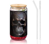 WZYCWB Cranio color rame Coperchio in bambù stampato per caffè freddo caldo e freddo, tè al latte e birra. Un elegante bicchiere d'acqua.