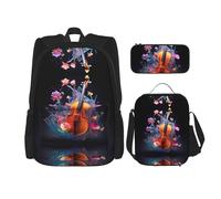 WZYCWB Crystal Cello Campus Life - Set zaino (3 pezzi) - borsa per la scuola + astuccio + borsa per il pranzo, soddisfa tutte le esigenze quotidiane degli studenti. Nero, taglia unica, Nero , Taglia