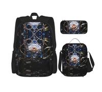 WZYCWB Crystal White Rose Campus Life Zaino Set (3 pezzi) - Borsa per la scuola + astuccio + borsa per il pranzo, soddisfa tutte le esigenze quotidiane degli studenti!, Nero, Taglia unica, Nero