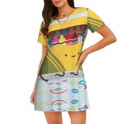 WZYCWB Cute Crayons Box - Camicia da notte a maniche corte da donna, vestibilità ampia, adatta per dormire e indossare rilassati, Nero , XL