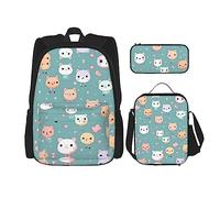 WZYCWB Cute Fox Campus Life zaino set (3 pezzi) - borsa per la scuola + astuccio + borsa per il pranzo, soddisfa tutte le esigenze quotidiane degli studenti!, nero, taglia unica, nero, taglia unica