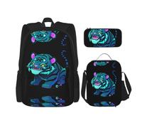 WZYCWB Cyber Tiger Circuit Set zaino (set da 3 pezzi) - borsa per la scuola per studenti + astuccio + borsa per il pranzo, zaino di grande capacità