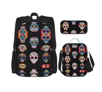 WZYCWB Day of the Dead Masks Campus life zaino set (3 pezzi) - borsa per la scuola + astuccio + borsa per il pranzo, soddisfa tutte le esigenze quotidiane degli studenti