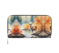 WZYCWB Deer by the river Pochette in pelle portafogli con cerniera e porta carte sono perfetti per i viaggi o l'uso quotidiano, Cervo vicino al fiume, Taglia unica