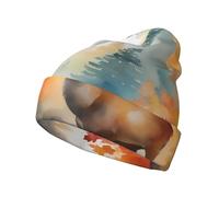 WZYCWB Deer by The River Printing Warm Knit Hat, adatto per escursioni, campeggio, viaggi e vari scenari all'aperto, nero