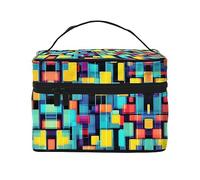 WZYCWB Diagramma geometrico quadrato Grande borsa cosmetica da donna, borsa cosmetica portatile di grande capacità, borsa cosmetica da viaggio per ragazze, nera, taglia unica, nera, taglia unica, Nero