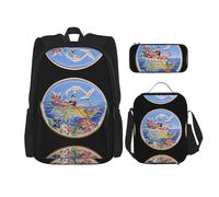 WZYCWB Disc Seal Set zaino (set da 3 pezzi) - borsa per la scuola per studenti + astuccio + borsa per il pranzo, zaino di grande capacità