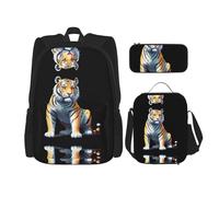 WZYCWB Dotwork Tiger Campus Life Backpack Set (3 pezzi) - Zaino per la scuola + astuccio + borsa per il pranzo, soddisfa tutte le esigenze quotidiane degli studenti