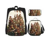WZYCWB Dream Castle - Set zaino (3 pezzi) - borsa per la scuola per studenti + astuccio + borsa per il pranzo, zaino di grande capacità