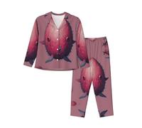 WZYCWB Dream - Pigiama da donna a maniche lunghe stampato con balena nucleare, 2 pezzi, morbido e caldo, per autunno e inverno, Nero, M