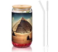 WZYCWB Dreaming of the Pyramids of Khufu Coperchio in vetro stampato in bambù per caffè freddo e caldo freddo, tè al latte e birra. Un elegante bicchiere d'acqua.