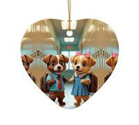 WZYCWB Due adorabili cuccioli a forma di cuore ciondolo in ceramica, perfetto per decorare l'albero di Natale per feste invernali