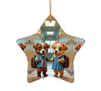 WZYCWB Due adorabili cuccioli a forma di stella ciondolo in ceramica, perfetto per decorare l'albero di Natale in casa per feste invernali