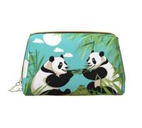 WZYCWB Due simpatici grandi panda borsa cosmetica in pelle con tasche, borsa cosmetica portatile da viaggio, borsa cosmetica di grande capacità,