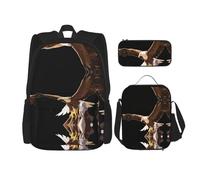 WZYCWB Eagle with wings spread Backpack set (set da 3 pezzi) - borsa scuola studente + astuccio + borsa per il pranzo, zaino grande capacità