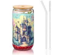WZYCWB Fairytale Castle - Bicchiere con coperchio in bambù stampato per caffè freddo e caldo, tè al latte e birra. Un elegante bicchiere d'acqua.