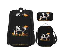 WZYCWB Flower Cow Campus Life Backpack Set (3 pezzi) - Borsa per la scuola + astuccio + borsa per il pranzo, soddisfa tutte le esigenze quotidiane degli studenti
