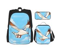WZYCWB Flying Seagulls Set zaino (set da 3 pezzi) - borsa per la scuola per studenti + astuccio + borsa per il pranzo, zaino di grande capacità