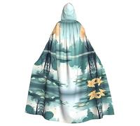WZYCWB Foglie cadute su un lago tranquillo mantello decorazione di Halloween, mantello con cappuccio di grandi dimensioni per adulti, mantello unisex per carnevale per mascherata, gioco di ruolo