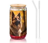 WZYCWB Forte cane da pastore 16 once coperchio in bambù tazza di vetro tazza di vetro tazze da caffè ghiacciato carino tazze da tè ghiacciato tazze da birra ideali per accessori bar caffè regali