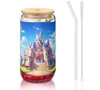 WZYCWB Fuori dal castello Coperchio in bambù stampato per caffè freddo e caldo freddo, tè al latte e birra. Un elegante bicchiere d'acqua.