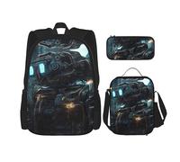 WZYCWB Future Robot - Set zaino (3 pezzi) - borsa per la scuola per studenti + astuccio + borsa per il pranzo, zaino di grande capacità, nero, Taglia unica