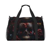 WZYCWB Gatto a righe Borsa da viaggio portatile borsa da fine settimana borsa fitness yoga borsa adatta per fitness e altri scenari, Teschio di pietra fiore rosa, Taglia unica