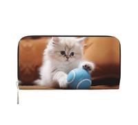 WZYCWB Gatto persiano che gioca con una palla Portafoglio stampato con cerniera perfetto per viaggi, affari e uso quotidiano. Contiene telefoni cellulari e contanti.