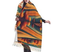 WZYCWB Geometria retrò, campi autunnali lunga sciarpa con nappe da donna, elegante e versatile autunno/inverno, scialle lavorato a maglia morbido, traspirante e caldo