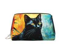 WZYCWB Gerbera Art - Trousse in pelle con motivo decorativo, perfetta per portare a mano o organizzare la casa, Gatto Nero Geometrico, Taglia unica