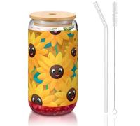 WZYCWB Girasole Avatar 16oz bambù coperchio paglia tazza di vetro tazze da caffè ghiacciato carino tazze da tè ghiacciato tazze da birra ideali per accessori bar caffè regali estetici