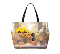 WZYCWB Girasoli sotto il davanzale della finestra Borsa da viaggio da spiaggia stampata per nuoto e fitness/shopping al supermercato/vacanze al mare