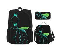 WZYCWB Glow-in-Dark Mantis Campus Life Backpack Set (3 pezzi) - Zaino scuola + astuccio + borsa per il pranzo, soddisfa tutte le esigenze quotidiane degli studenti