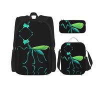 WZYCWB Glow-in-Dark Mantis Set zaino (set da 3 pezzi) - borsa per la scuola per studenti + astuccio + borsa per il pranzo, zaino di grande capacità