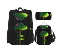 WZYCWB Grande albero al sole set zaino (set da 3 pezzi) - borsa per la scuola per studenti + astuccio + borsa per il pranzo, zaino di grande capacità
