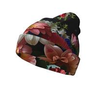 WZYCWB Grande bouquet di fiori stampa caldo cappello lavorato a maglia, adatto per escursioni, campeggio, viaggi e vari scenari all'aperto nero