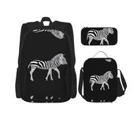 WZYCWB Grassland Zebra, set da 3 pezzi, zaino per la scuola per studenti + astuccio + borsa per il pranzo, zaino di grande capacità