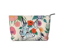 WZYCWB Graziosa borsa per cosmetici in velluto a coste con tigre bianca, borsa da donna con cerniera, adatta per viaggi e conservazione quotidiana, cosmetici
