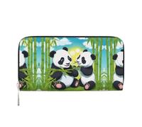 WZYCWB Graziosi portafogli con cerniera in pelle nera a forma di gatto e porta carte sono perfetti per i viaggi o l'uso quotidiano, Due panda felici, Taglia unica