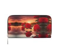 WZYCWB Graziosi portafogli con cerniera in pelle nera a forma di gatto e porta carte sono perfetti per i viaggi o l'uso quotidiano, Rose rosse al tramonto, Taglia unica