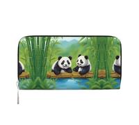 WZYCWB Graziosi portafogli con cerniera in pelle nera a forma di gatto e porta carte sono perfetti per i viaggi o l'uso quotidiano, Due panda carini, Taglia unica