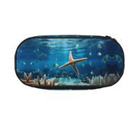 WZYCWB Grazioso astuccio con stella marina, grande capacità, multifunzione, portatile e resistente, per ufficio e scuola, Nero , Taglia unica, Beauty Case