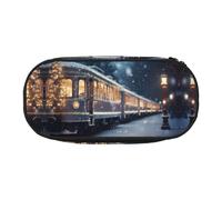 WZYCWB Grazioso astuccio con treno notturno innevato, grande capacità, multifunzione, portatile e resistente, per ufficio e scuola, Nero , Taglia unica, Beauty Case