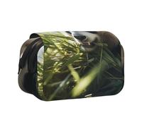 WZYCWB Grazioso astuccio portatile con motivo panda che mangia bambù, ideale per organizzare penne in ufficio o riporre pennelli da trucco