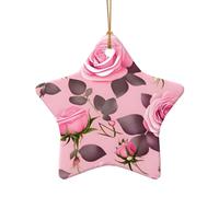 WZYCWB Grazioso ciondolo in ceramica a forma di stella con rose rosa, perfetto per decorare l'albero di Natale in casa per feste invernali