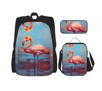 WZYCWB Grazioso set di zaino con fenicottero (set da 3 pezzi), borsa per la scuola per studenti + astuccio + borsa per il pranzo, zaino di grande capacità