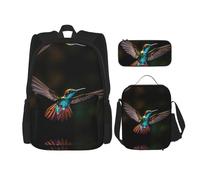 WZYCWB Grazioso zaino da scuola con colibrì + astuccio + borsa per il pranzo zaino combinato adatto per gli spostamenti quotidiani