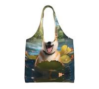 WZYCWB Happy Shiba Inu Borsa in tela stampata a spalla singola, borsa in tela alla moda, adatta per viaggi quotidiani e shopping